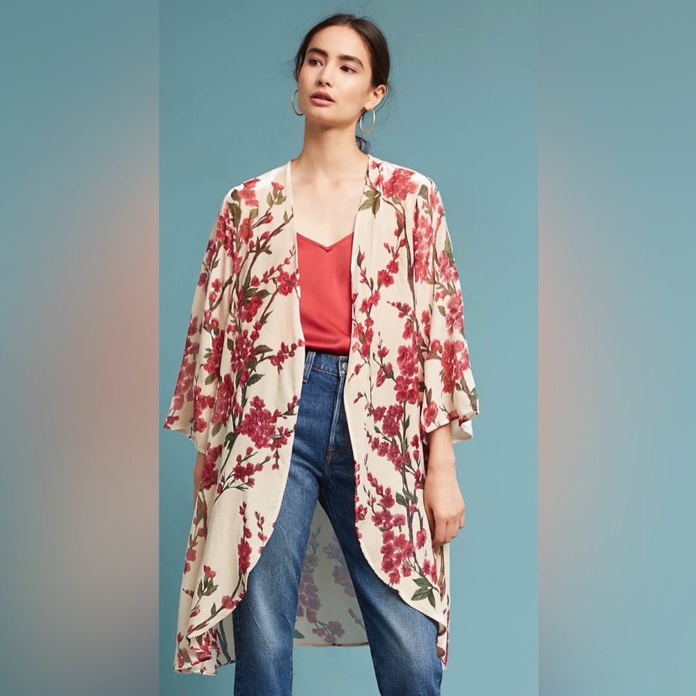 Ahntropologie‎ Floreat Velvet Cherry Blossom Kimono OS